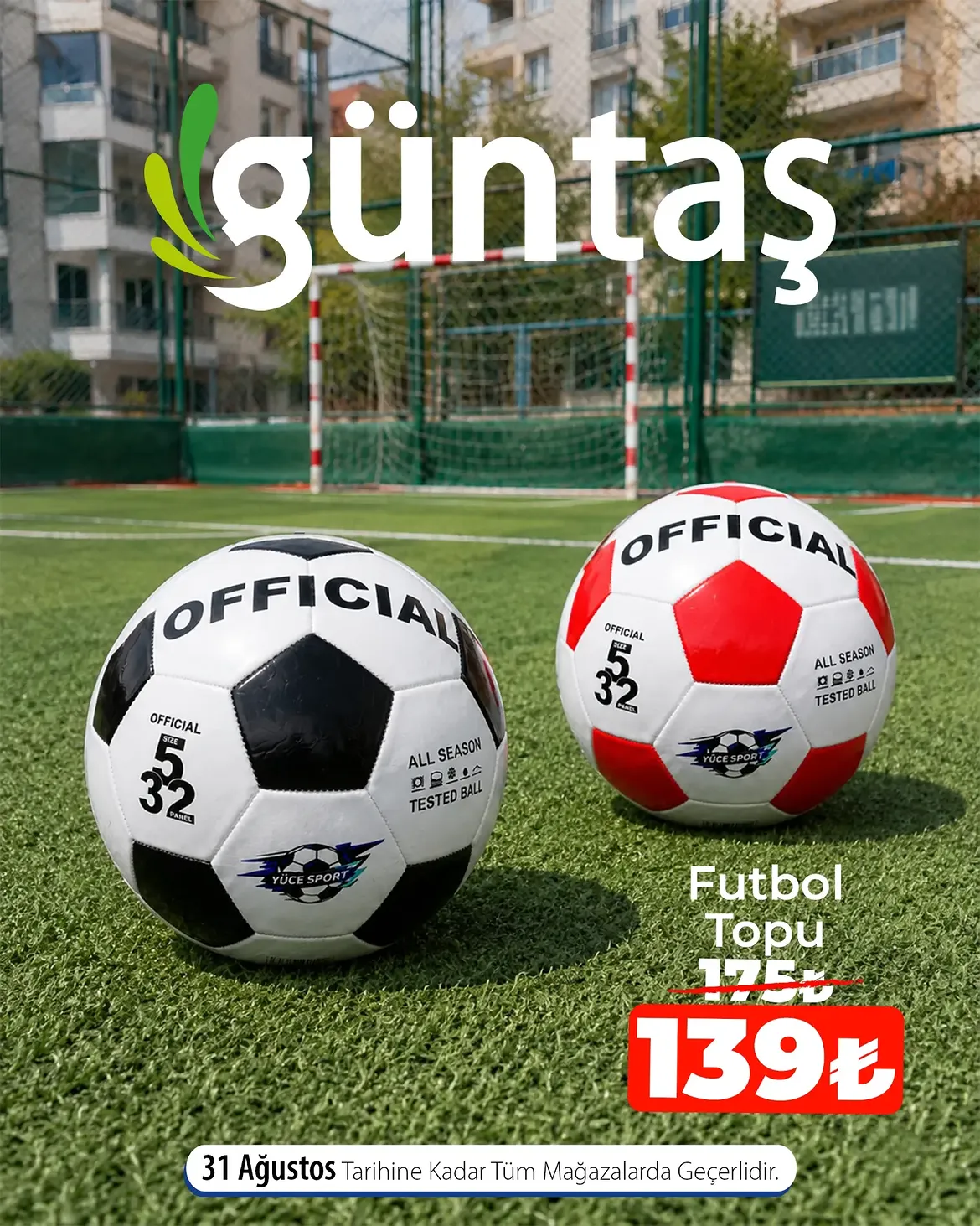 Güntaş AVM futbol topu indirim kampanyası sosyal medya tasarımı