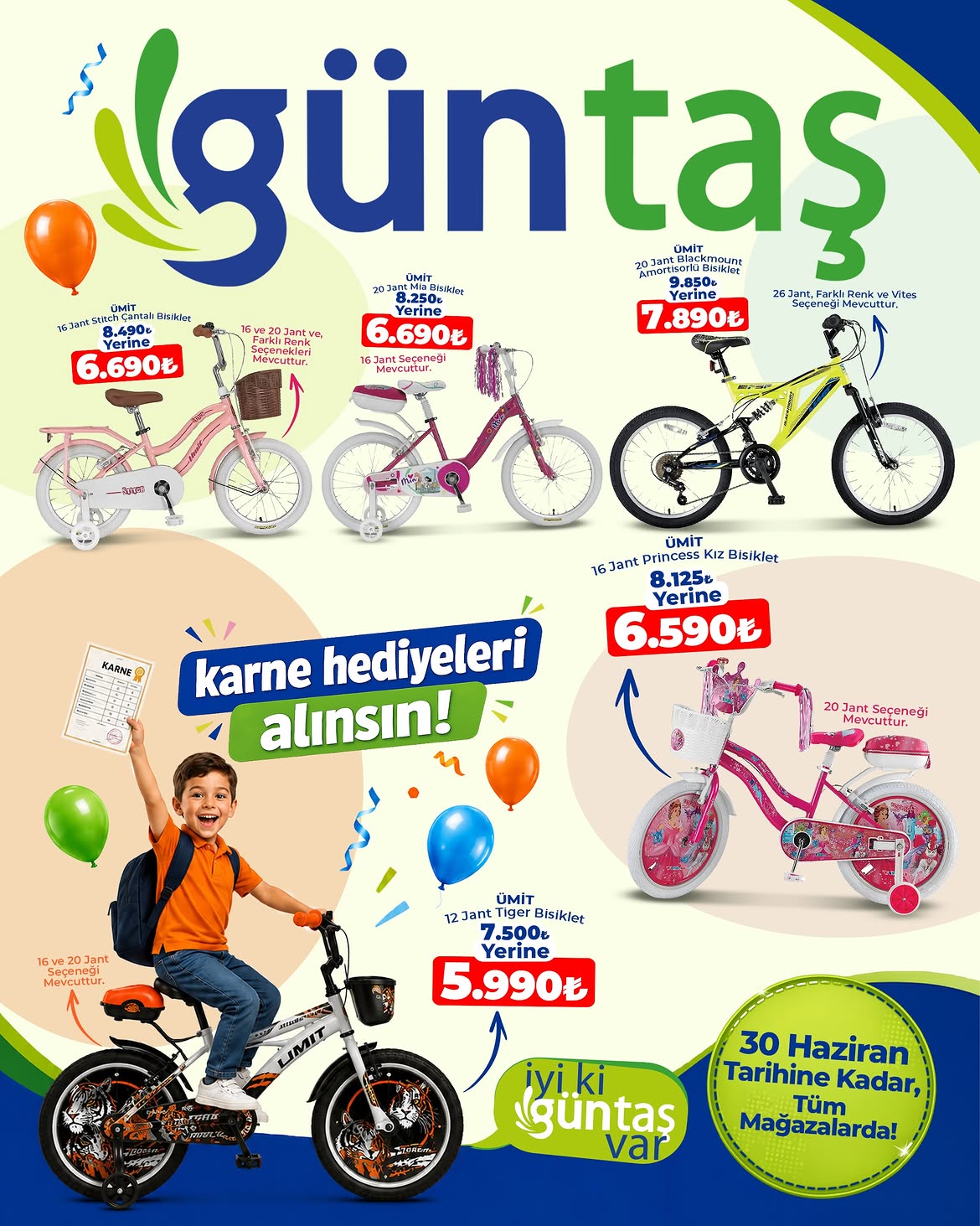 Güntaş AVM karne hediyeleri bisiklet kampanyası sosyal medya tasarımı