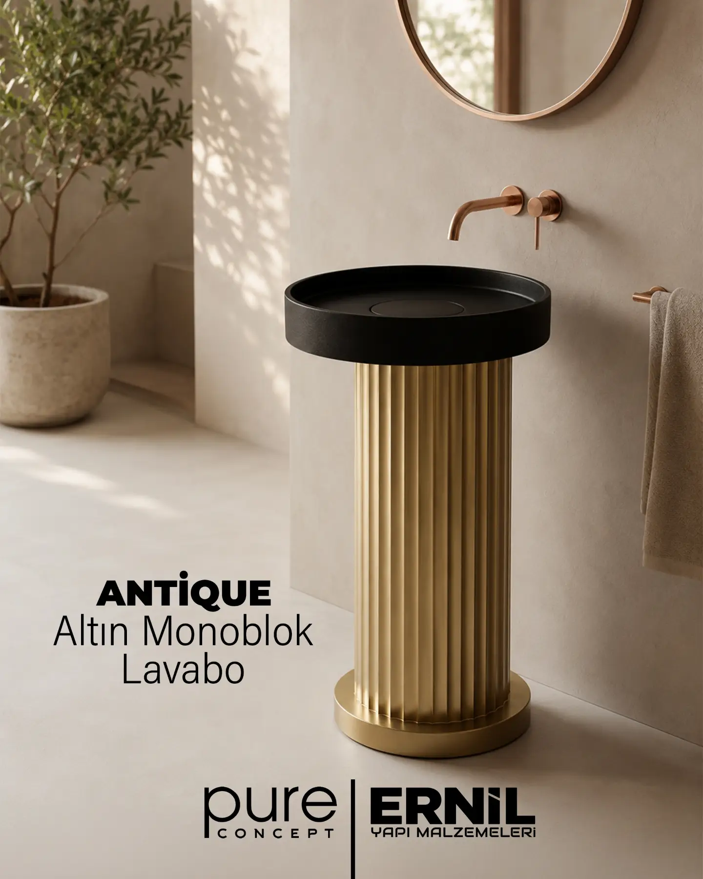 Ernil Yapı Antique Altın Monoblok Lavabo post tasarımı