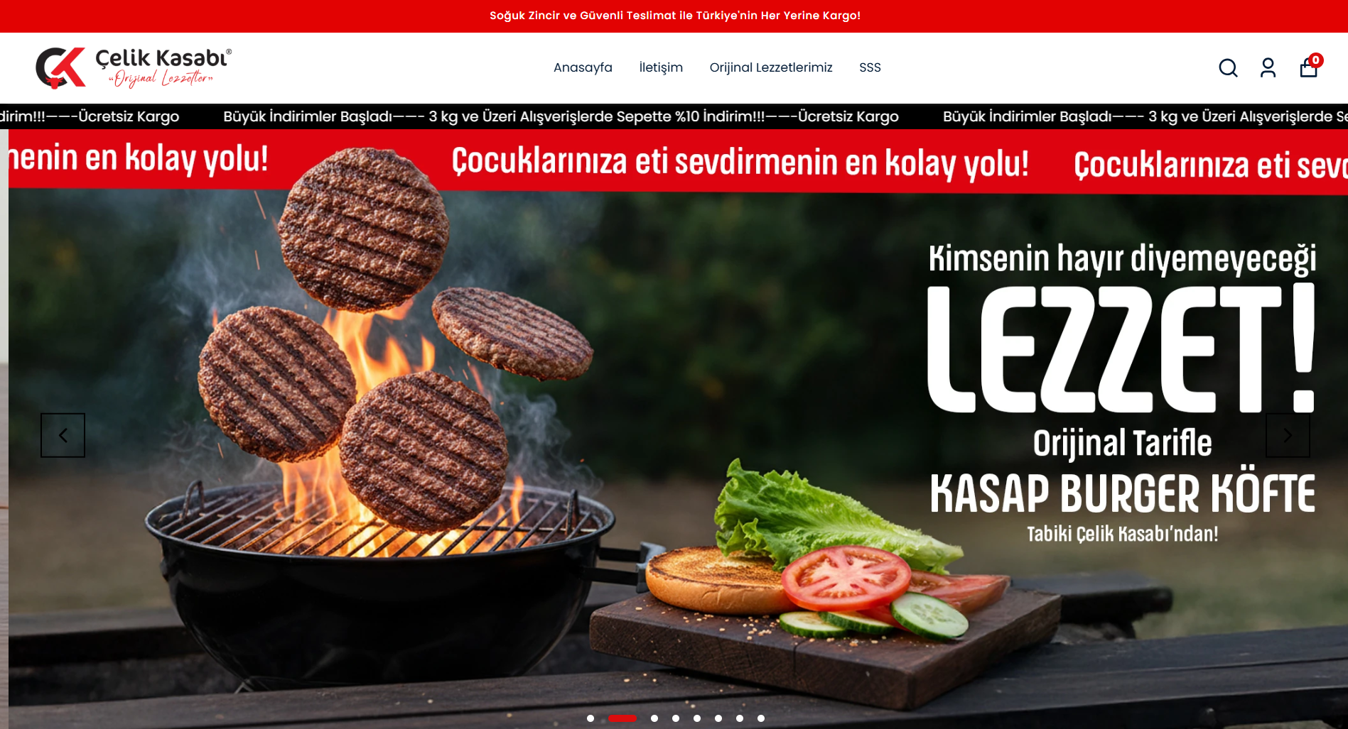 Çelik Kasabı e-ticaret web sitesi ana sayfa tasarımı